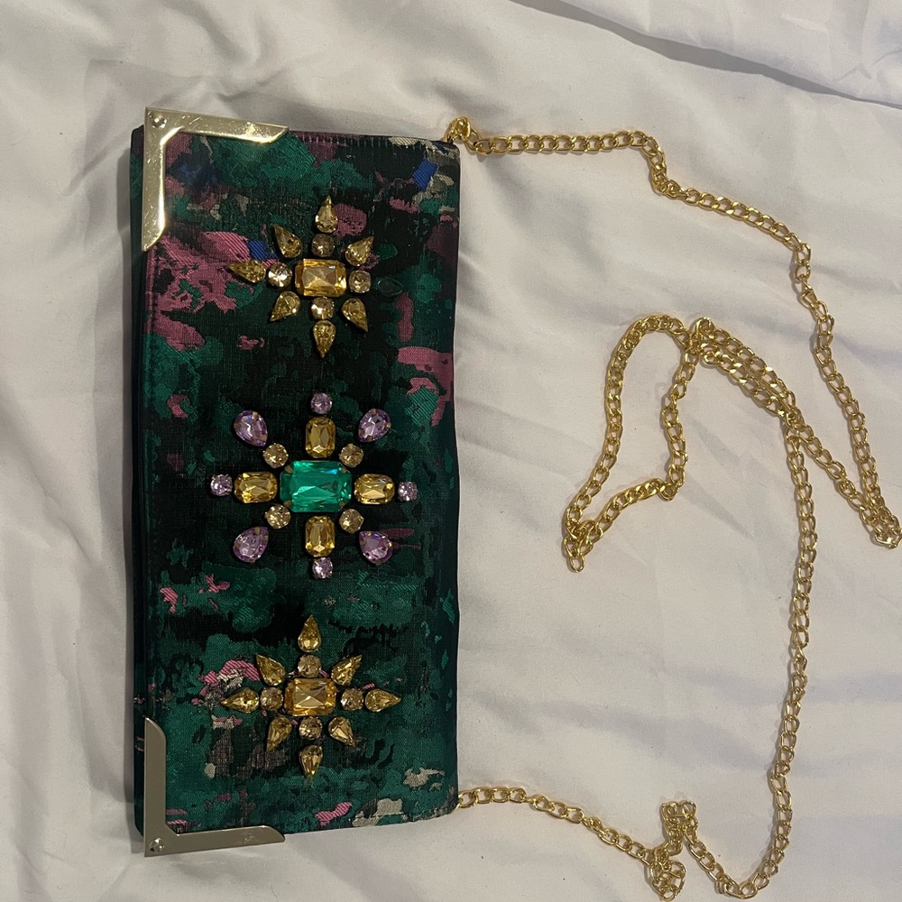 Embellished Clutch with Gold Chain